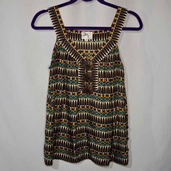 Milly Silk Sleeveless Blouse Size S - Mod 60s Geometric Print - Picture 1 of 9